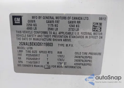 2013 Chevrolet Equinox Ls from USA, damaged, VIN 2GNALBEK9D6119803